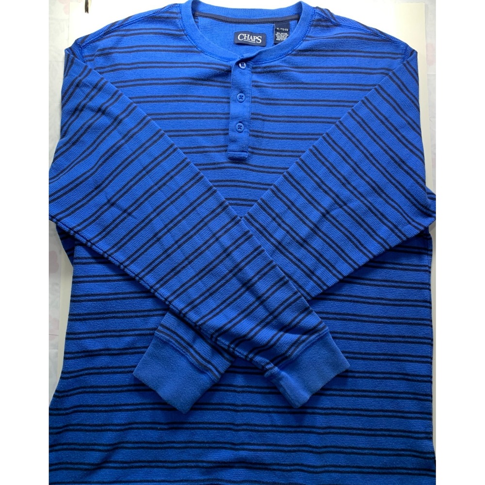 Ralph Lauren Chaps Pullover Blue Black Stripes Cotton Poly Blend 3 Button XL